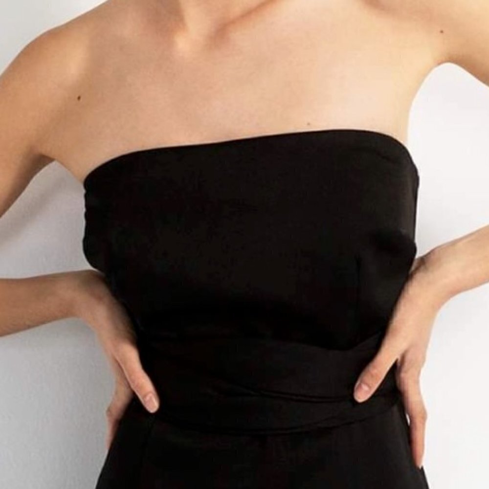 OAK + FORT NWT, LBD Black Strapless Dress, lined, knee length, sz S